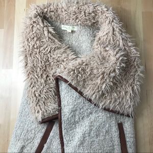 Fuzzy Leather Trim Boho Teddy Vest Urban Outfitter